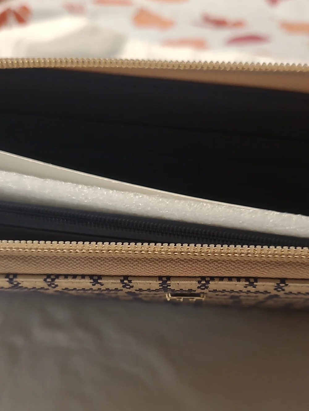 Tommy Hilfiger Beige Logo-Print Zip Wallet with Gold Hardware